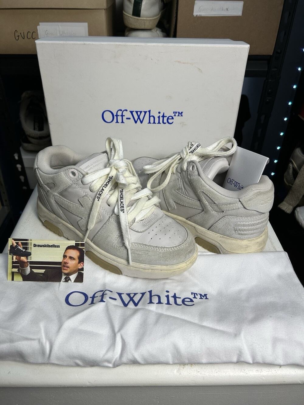 Off White Out Of Office Low Vintage White Suede Sneaker Size 38 EU / 8 US Womens